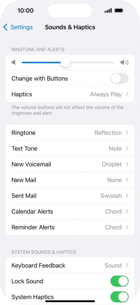 "Sounds & Haptics" या "Sound" में जाएँ।-iphone